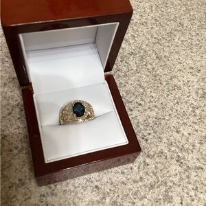 10 kt gold London blue topaz and diamonds.